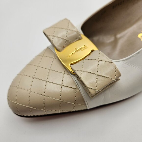 Salvatore Ferragamo Quilted Vara Low Heel Pumps - Picture 2 of 13
